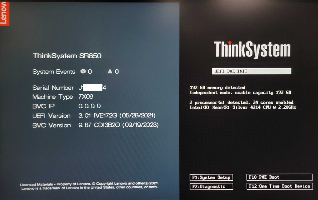 Lenovo SR650 2U, 2x Xeon Silver 4214 2.20GHz, 192GB DDR4, 2x PSU,  8x 2.5" _
