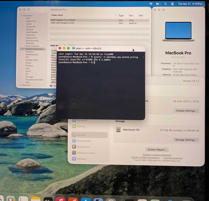 Apple MacBook Pro 16" 2019 i7-9750H Radeon Pro 5300M 16GB RAM 512SSD READ!