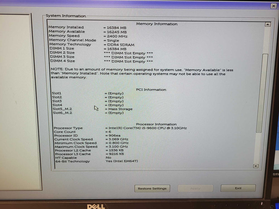 Dell Optiplex 7070 Mini Tower Intel i5-9600 @ Ghz 16GB DDR4 256GB NVme $