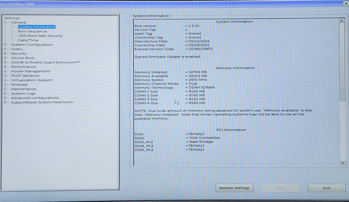 Dell OptiPlex 7080 SFF, i7-10700 2.90GHz, 32GB DDR4, 256GB NVMe