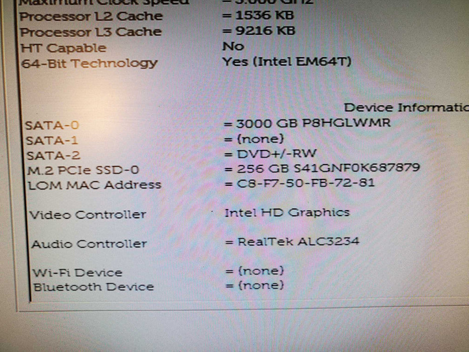 Dell Optiplex 3070 Intel i5-9500@3.0GHz 16GB RAM 256GB NVME, 3TB HDD, DVDRW