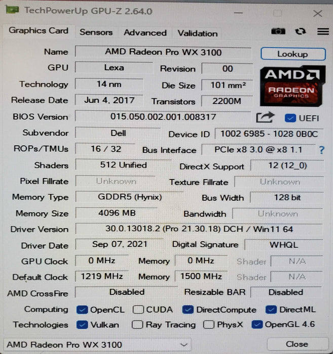 AMD Radeon Pro WX 3100 4GB Graphics Card 2x MiniDP 1xDP