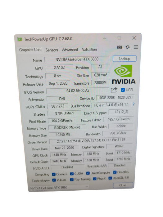 ALIENWARE NVIDIA GeForce RTX 3080 10GB GDDR6X PCIE %