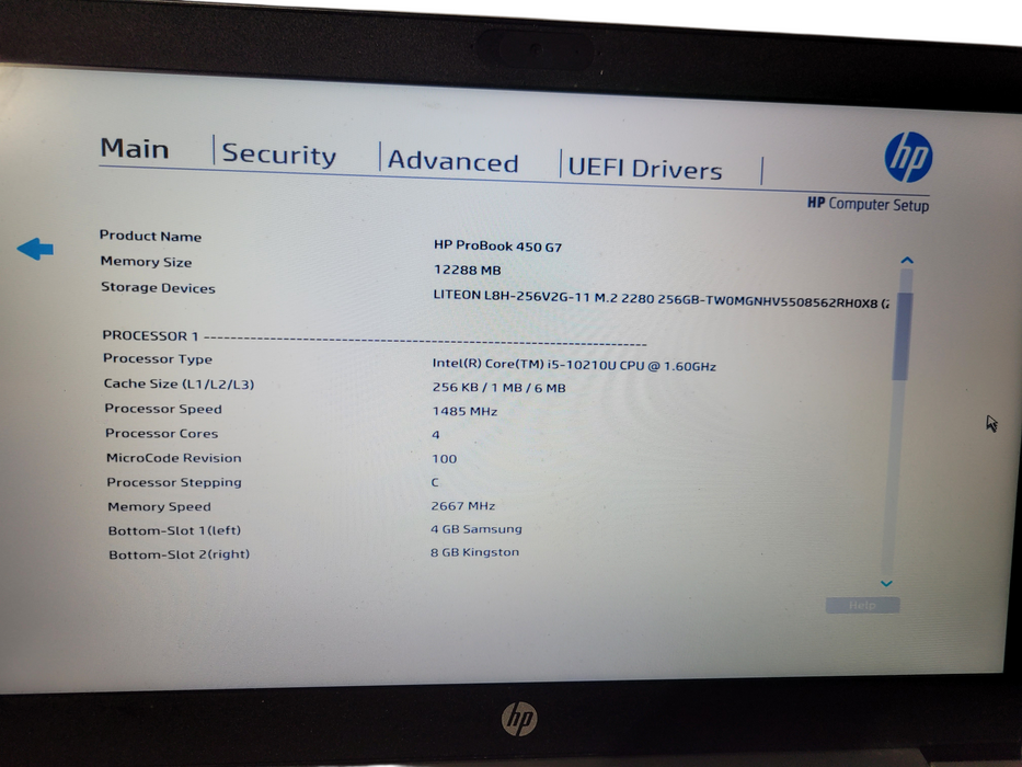 HP ProBook 450 G7 i510210U @1.60 GHz 12GB DDR4 256GB SSD  Lap200