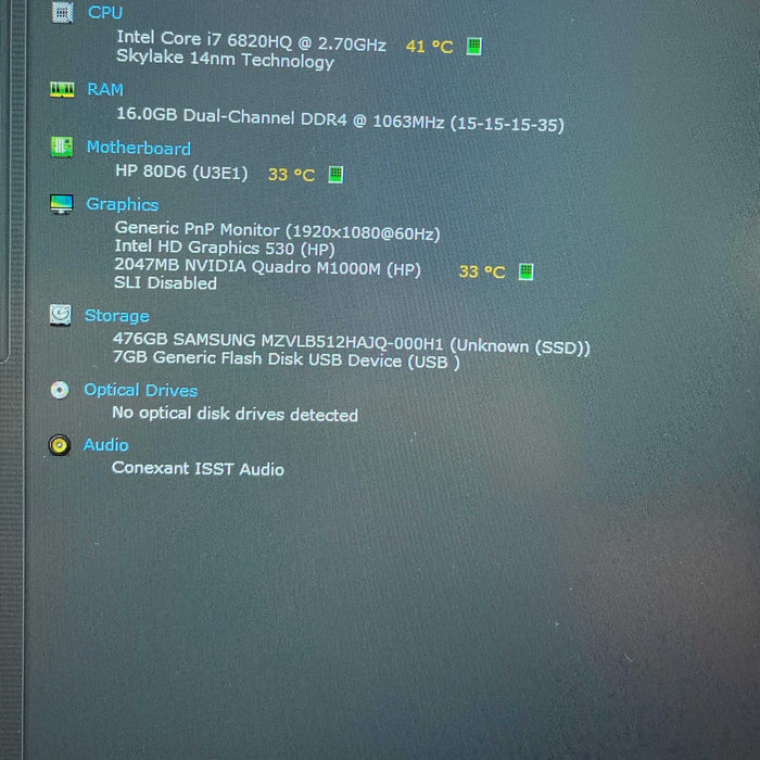 HP ZBook 17 G3 i7-6820HQ@2.7GHz QUADRO M1000M 2GB GPU 16GB RAM 512GB SSD Q Lap200