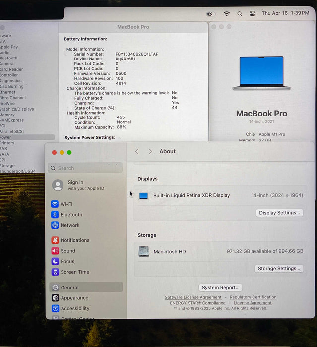 Apple MacBook Pro 14' 2021 M1 Pro 32GB RAM 1TB SSD No Power Adapter