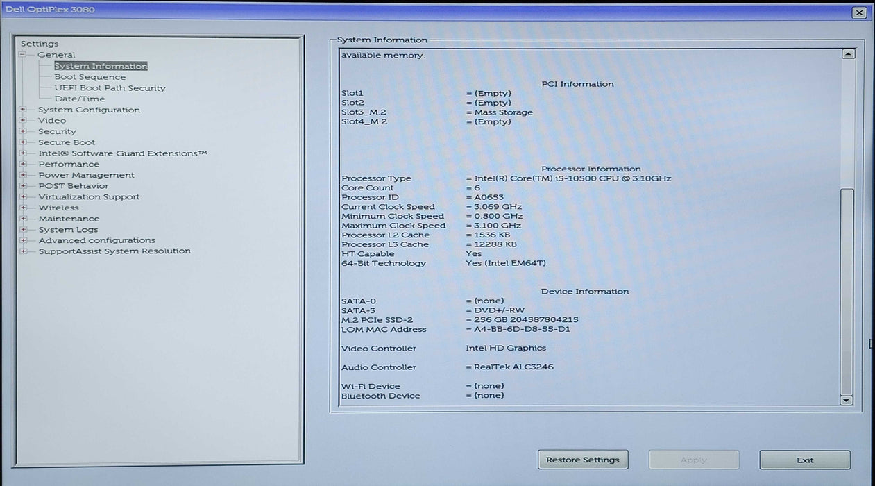 Dell OptiPlex 3080 SFF, i5-10500 3.10GHz, 16GB DDR4, 256GB NVMe Q