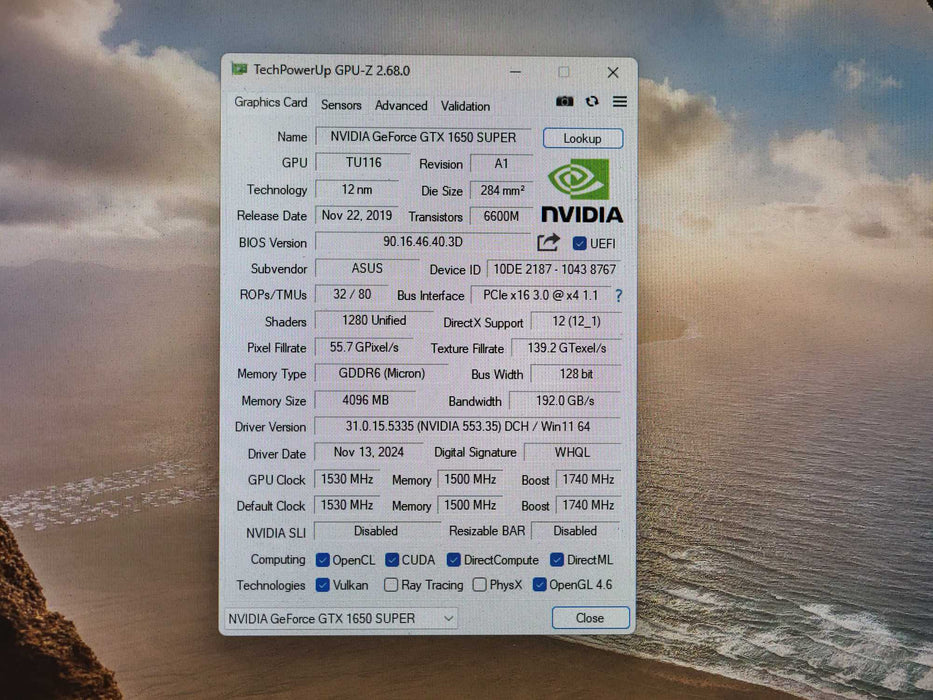 ASUS GeForce GTX 1650 SUPER 4GB GDDR5 VRAM 1280 CUDA Cores $