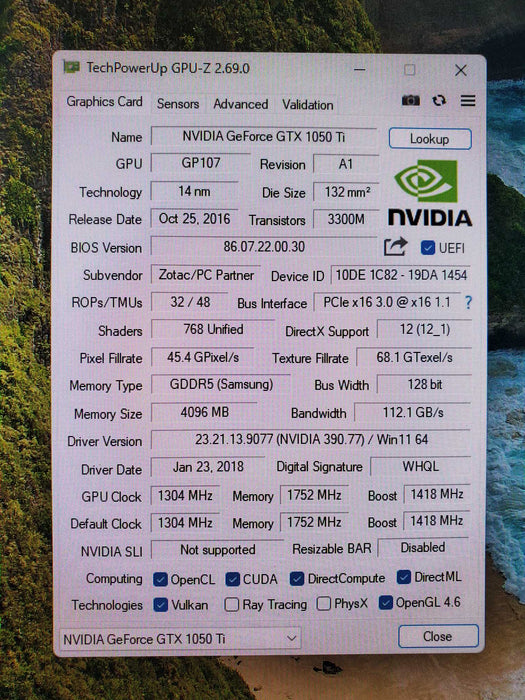 Zotac GeForce GTX 1050 Ti 4GB GDDR5 Graphics Card Q