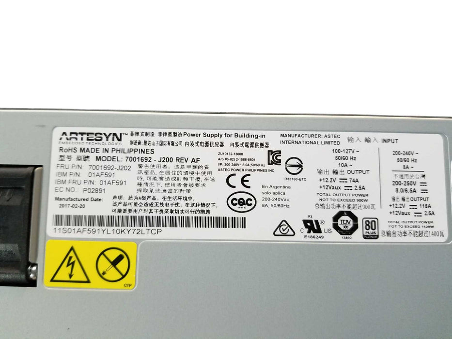 Artesyn IBM 1400W Server Power Supply 7001692-J200 01AF591 80 Plus Platinum