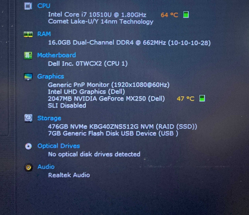 Dell Vostro 5590 i7-10510U GeForce MX250 2GB GPU 16GB RAM 512GB SSD READ  Lap200
