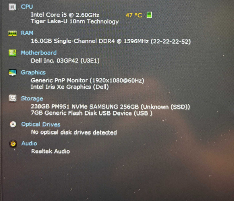 Dell Latitude 3520 Core i5-1145G7@2.6GHz 16GB RAM 256GB SSD READ Q Lap200