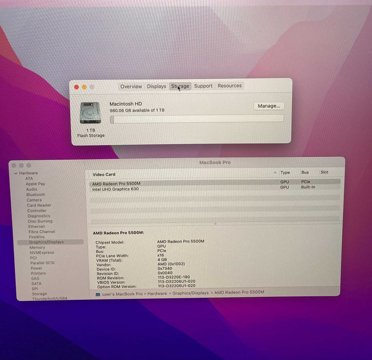 Apple MacBook Pro 16" 2019 i9-9880H Radeon PRO 5500M 16GB RAM 1TB SSD READ