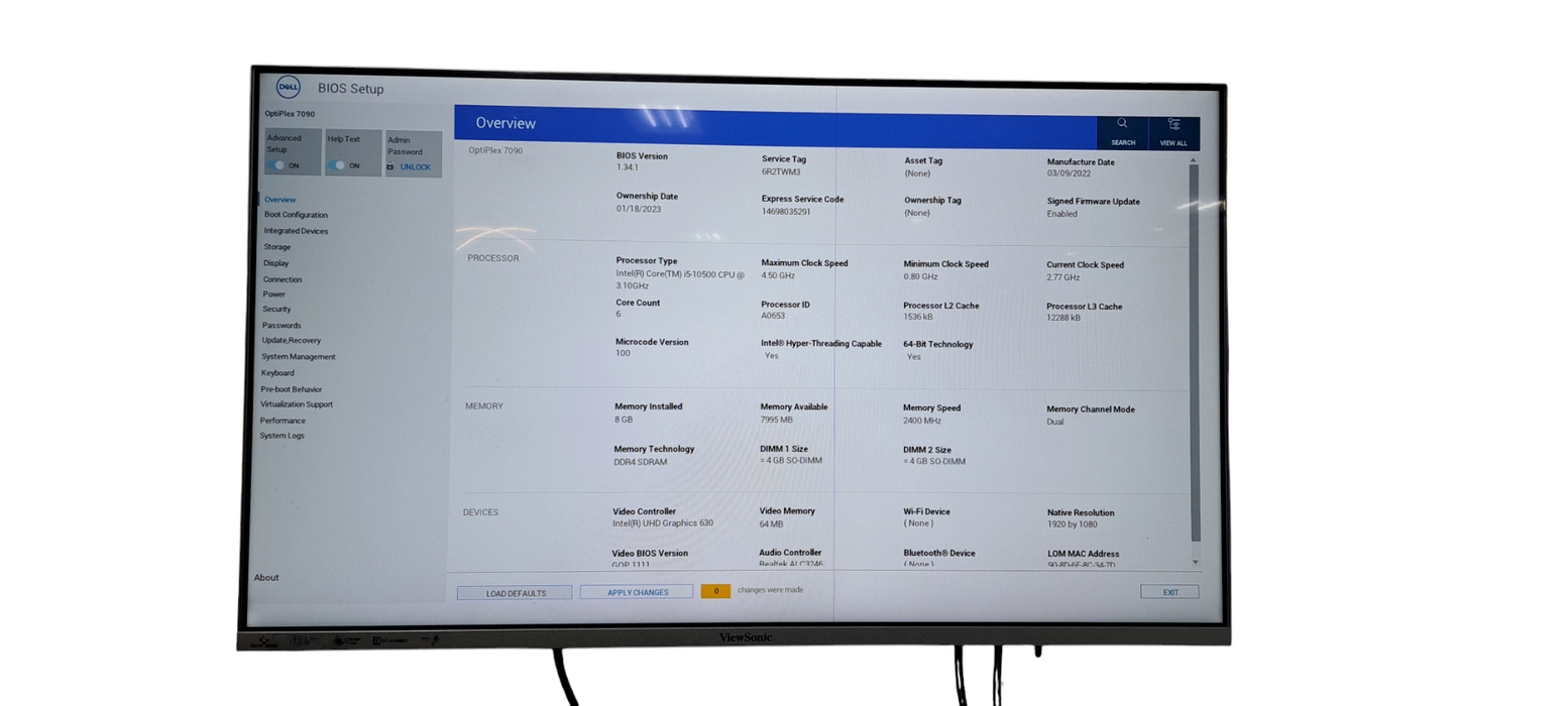 OptiPlex 7090 Micro i5-10500|8GB RAM|No HDD|BIOS Locked