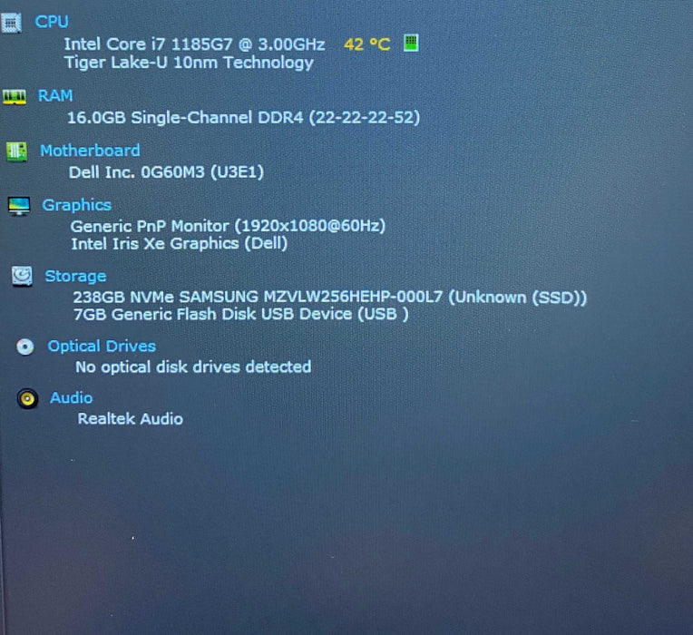 Dell Latitude 5520 Core i7-1185G7@3.00GHz 16GB RAM 256GB SSD  Lap200