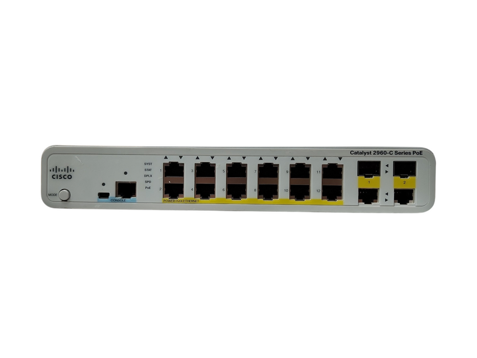 Cisco WS-C2960C-12PC-L V05, 12-Port Silent PoE Switch, 4x SFP