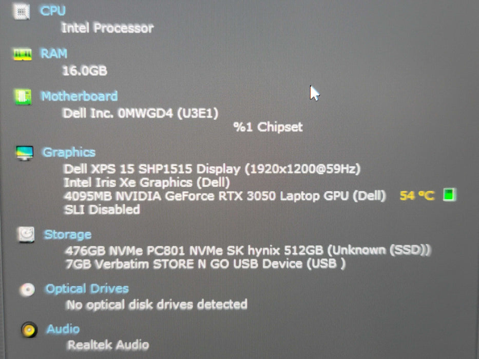 Dell XPS 15  9520 i7-12700H 16GB DDR5 RTX 3050 512GB NVMe β Lap200