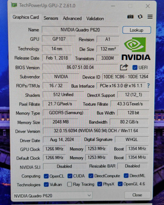 NVIDIA Quadro P620 | 2GB GDDR5 Graphics Card | 4x MiniDP