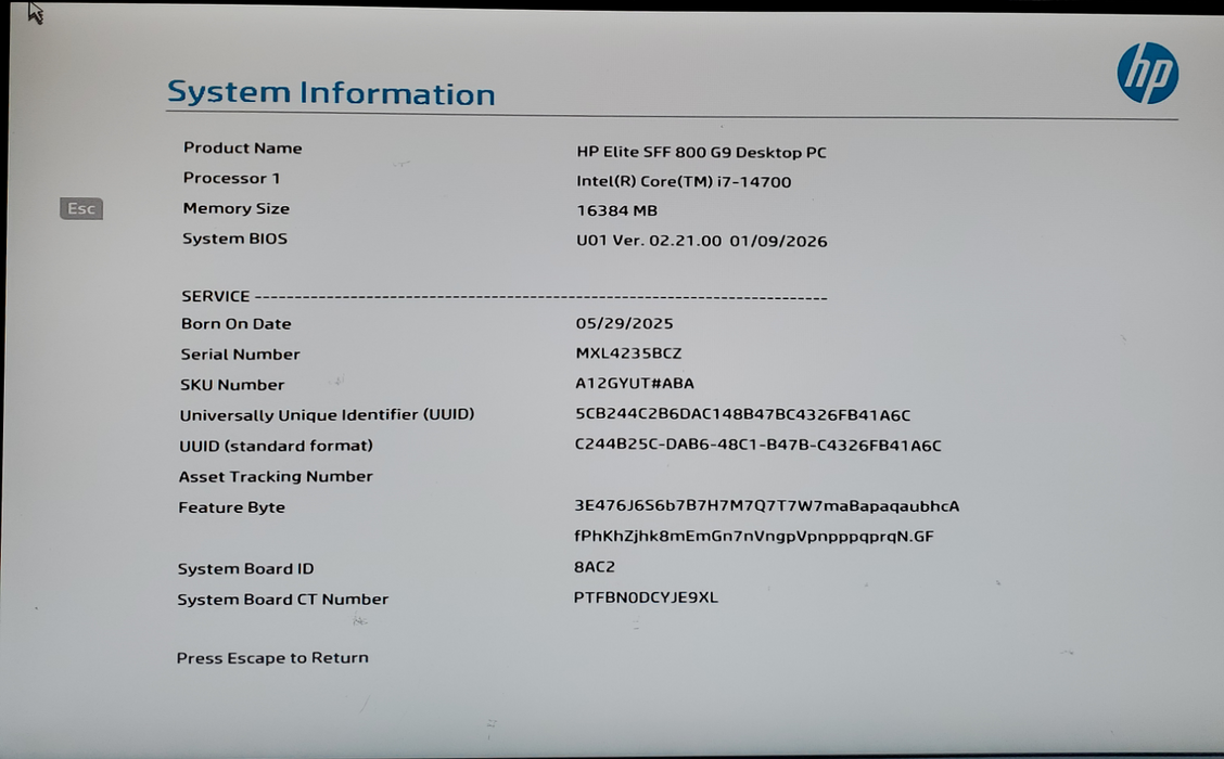 HP Elite SFF 800 G9 i7-14700 16GB DDR5 RAM NO-HDD/SSD Desktop PC  Q