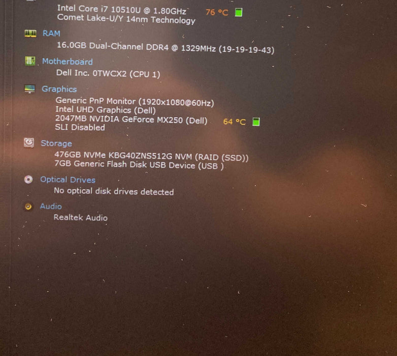 Dell VOSTRO 5590 i7-10510U@1.8GHz GeForce MX250 2GB GPU 16GB RAM 512GB SSD  Lap200