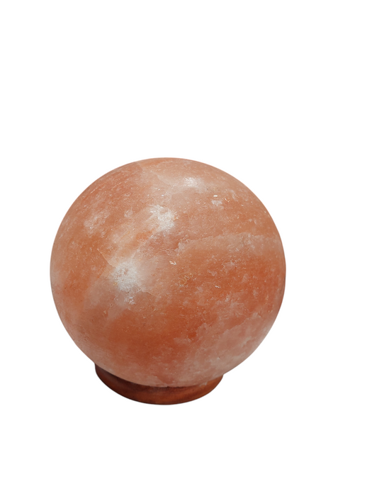 Sphere Salt Rock Stone Light - Wooden Base , Cable Cut  =