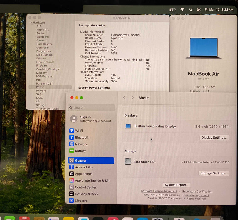 Apple MacBook Air 13' M2 2022 Space Gray 8GB RAM 256GB SSD No Power Adapter