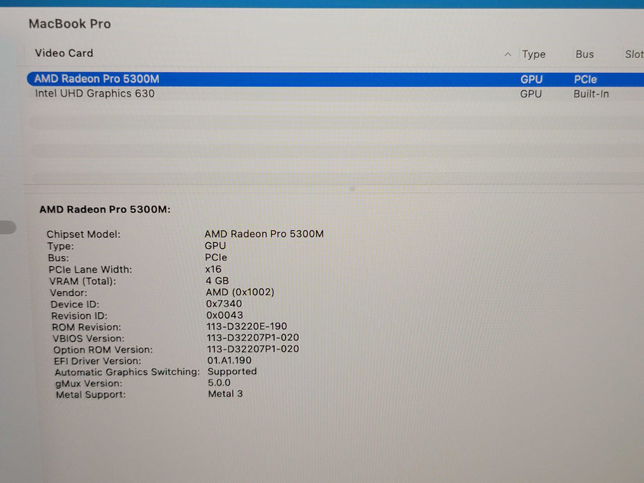 Apple Macbook Pro 2019 16" 6-Core i7-9750H @ 2.6GHz 16GB RAM 500GB SSD GPU (