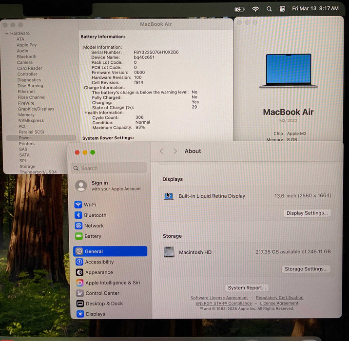 Apple MacBook Air 13" M2 2022 Space Gray 8GB RAM 256GB SSD No Power Adapter