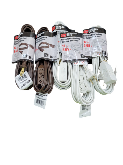 LOT of 5x Indoor Extension Cord 12ft - 3 outlet - 16 Gauge Q