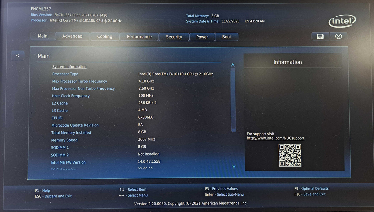 Intel NUC 10 NUC10i3FNK | Intel Core i3-10110U, 8GB DDR4, 250GB NVMe )