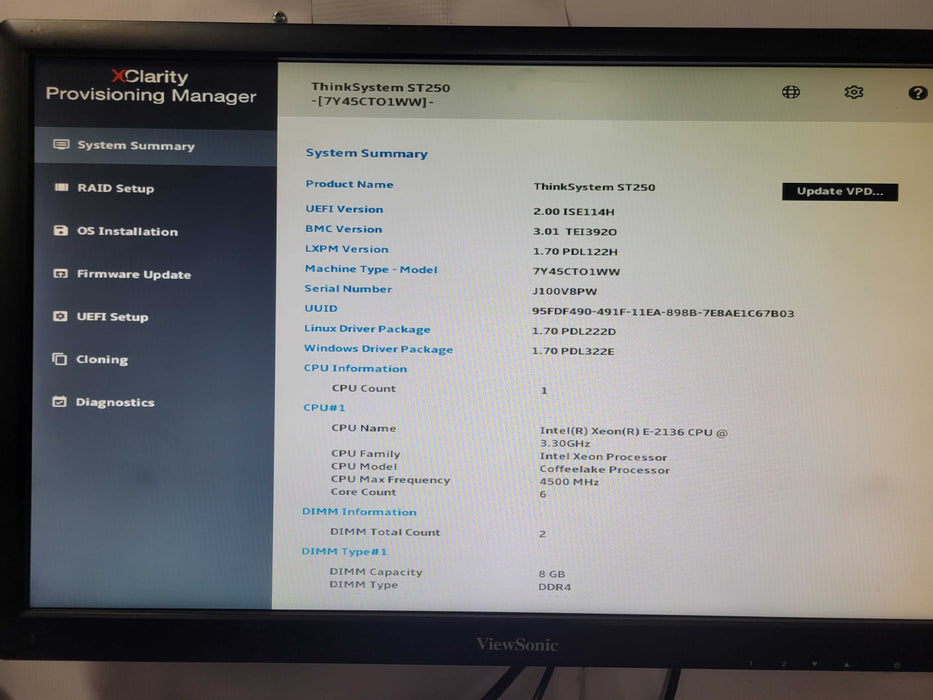 Lenovo ThinkSystem ST250 Xeon E-2136G 3.3GHz 6C, 16GB DDR4, 2x PSU, No RAID _