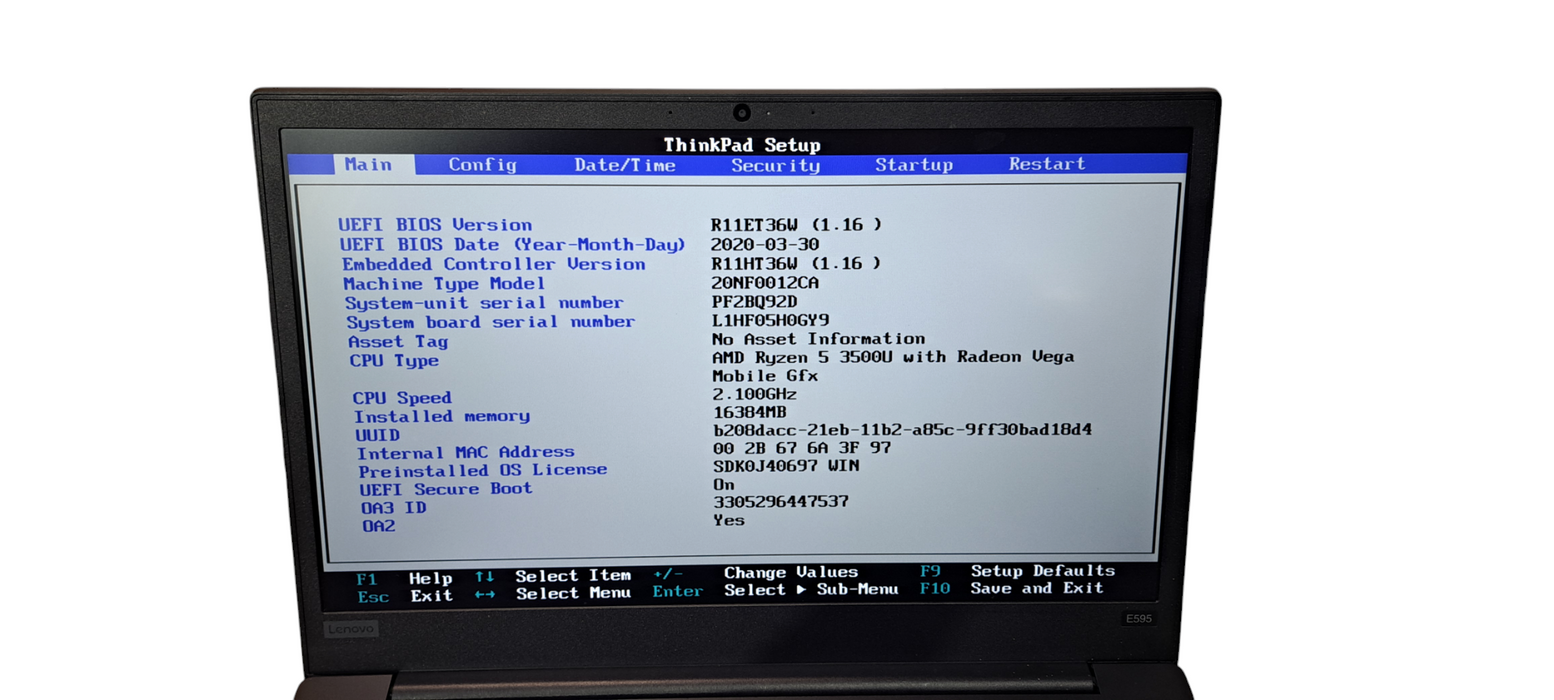 ThinkPad E595 Ryzen 5 3500U|16GB DDR4|256GB NVMe|Radeon Vega 8 2GB GPU|READ  Lap200