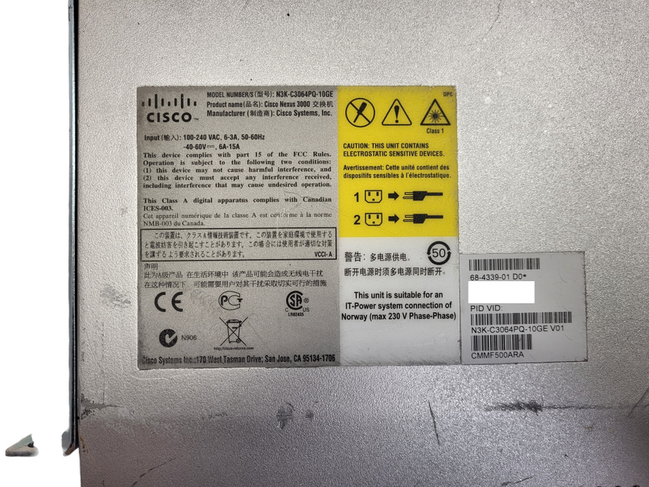Cisco N3K-C3064PQ-10GE Switch 48 Port 10 Gigabit Ethernet SFP+ 4 QSFP+ w/ 1x PSU Q$