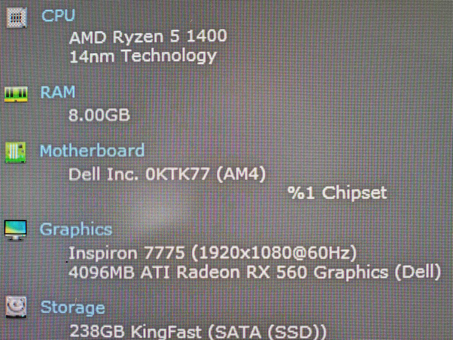 Dell Inspiron 27 7775 AMD Ryzen 5 1400 8GB RAM 256TB SSD