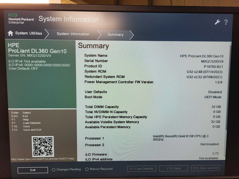 HPE ProLiant DL360 Gen10 2.5" Gold 6138 32GB RAM E208i-a SR Gen10 2x PSU $