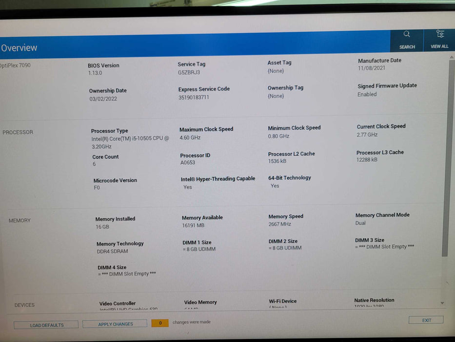 Dell OptiPlex 7090 - Core i5-10500 16GB DDR4 256GB NVMe Q%