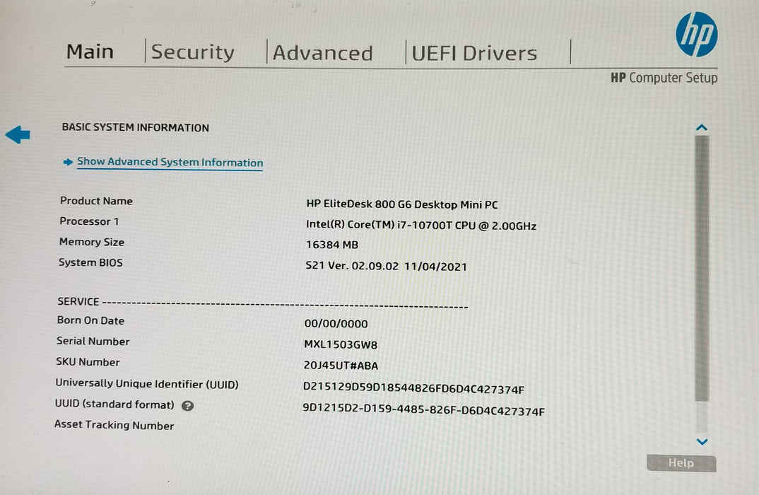 HP EliteDesk 800 G6 USFF Intel i7-10700T CPU 2.00GHz 16GB RAM - No HDD