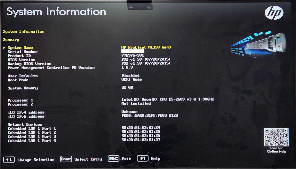 HP ProLiant ML350 Gen9, Intel Xeon E5-2609 v3 1.90GHz, 32GB RAM, P440ar