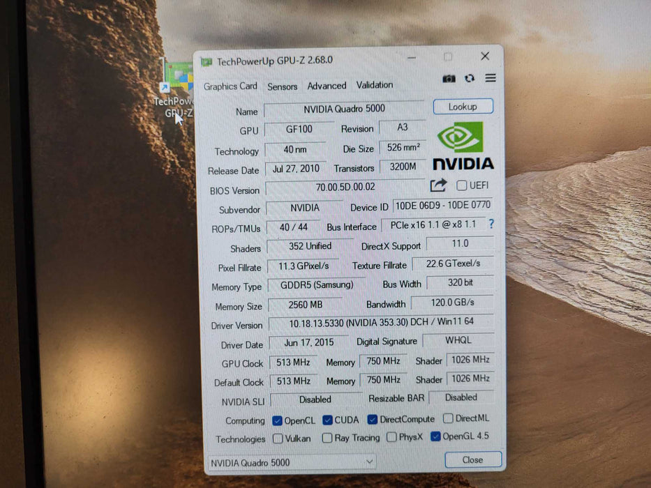 Nvidia Quadro 5000 2.5GB GDDR5 320-Bit Video Graphics Card $