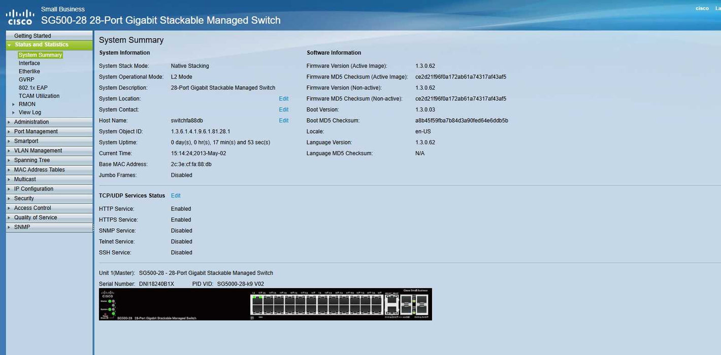 Cisco SG500-28-K9 V06 28 Port Gigabit Rackmount Managed switch _