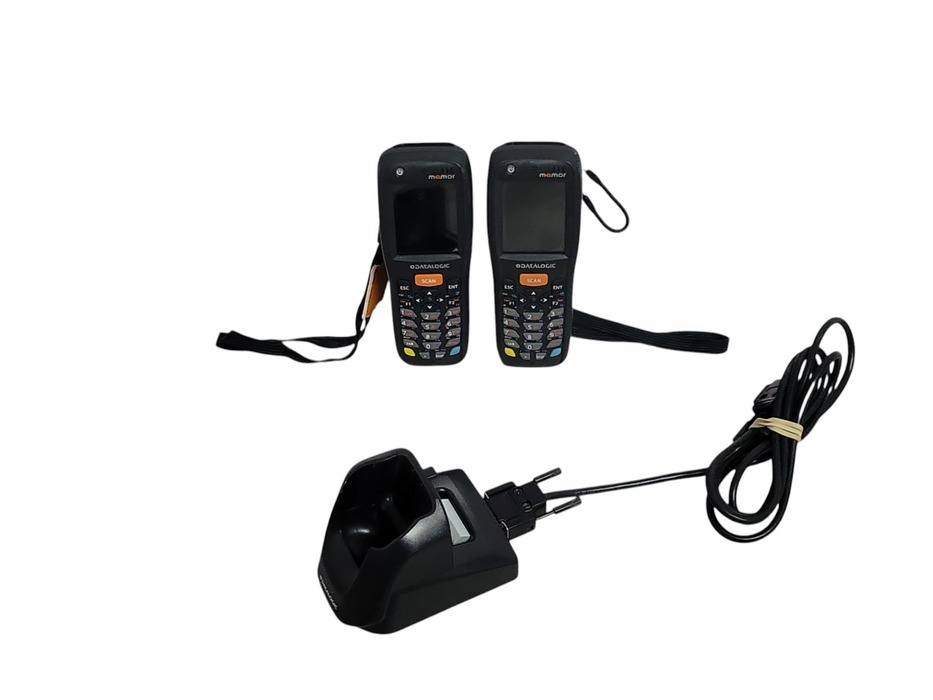Lot of 2x Datalogic Memor X3 Barcode Scanners w/ 1x Single Slot Dock, READ _