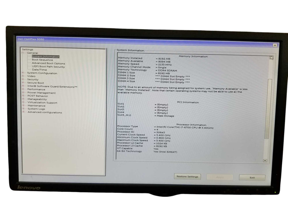 Dell OptiPlex 5050 Intel Core i7-7600 @3.40Ghz 8GB DDR4 256GB NVMe