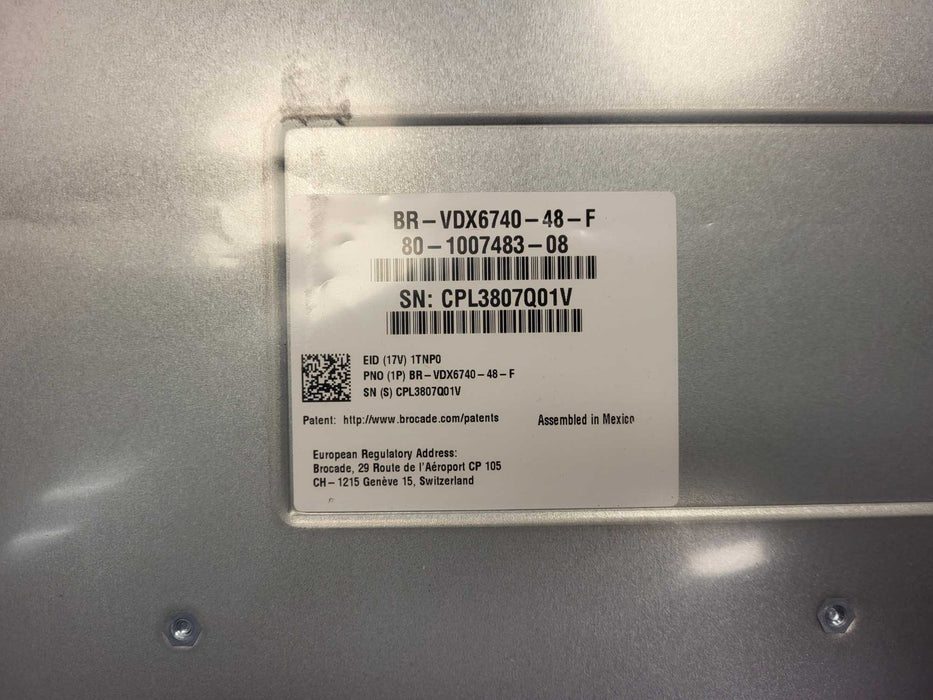 Brocade BR-VDX6740-48-F 48 10GbE SFP+ Ports F-B Airflow, 2x PSU New Q$