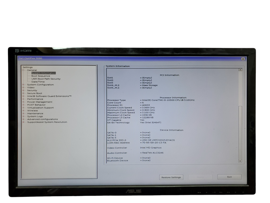 Dell OptiPlex 3080 Tower, i5-10500, 8GB DDR4, 256GB NVMe, No OS