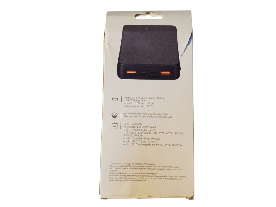 VITAL power bank 15000mAh Qualcomm quick charge 3.0