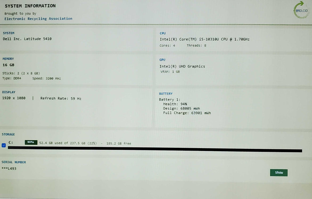 Dell Latitude 5410 i5-10310U | 16GB DDR4 |256GB NVME  BudLap