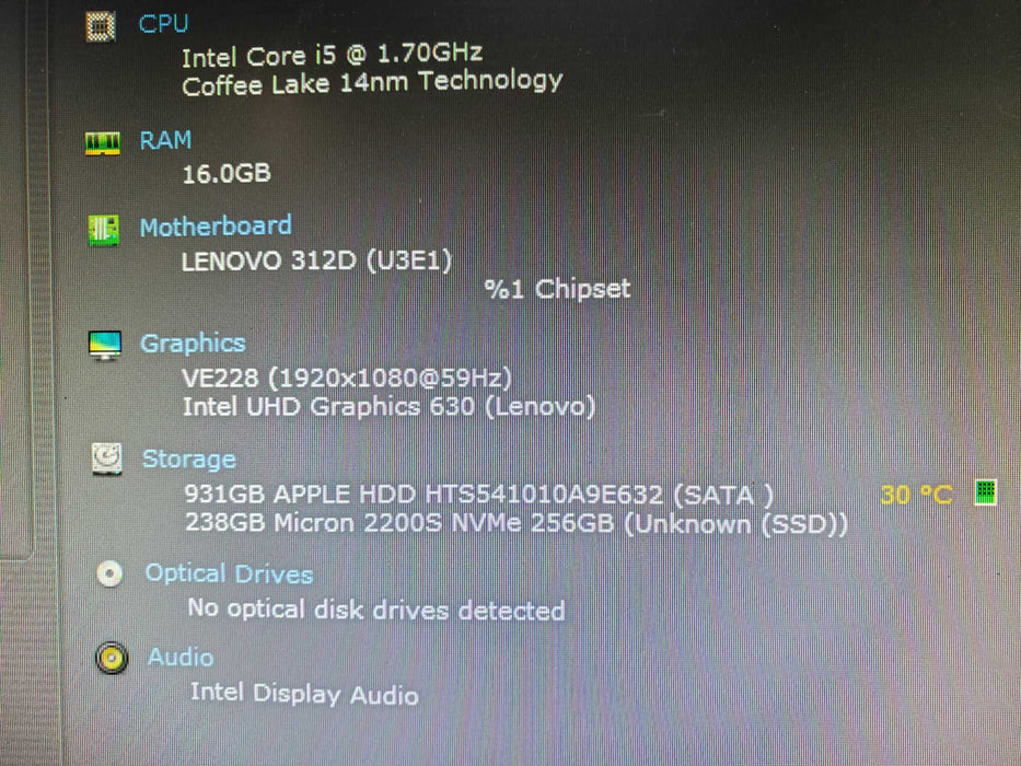 Lenovo Thinkcentre M720Q i5 8400T 16GB 256 nVME 1TB HDD wifi