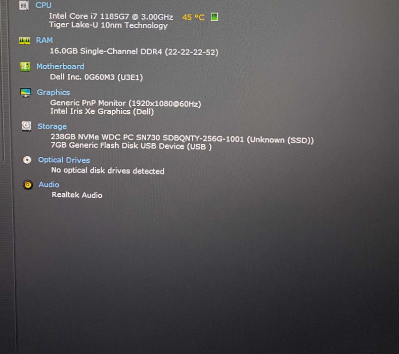Dell Latitude 5520 Core i7-1185G7@3.00GHz 16GB RAM 256GB SSD READ  Lap200