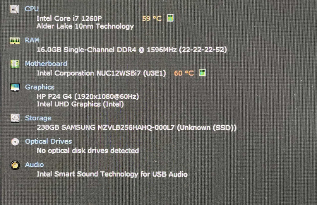 Intel NUC 12 Pro NUC12WSHi7 i7-1260P, 16GB DDR4, 256GB NVMe, No PWR