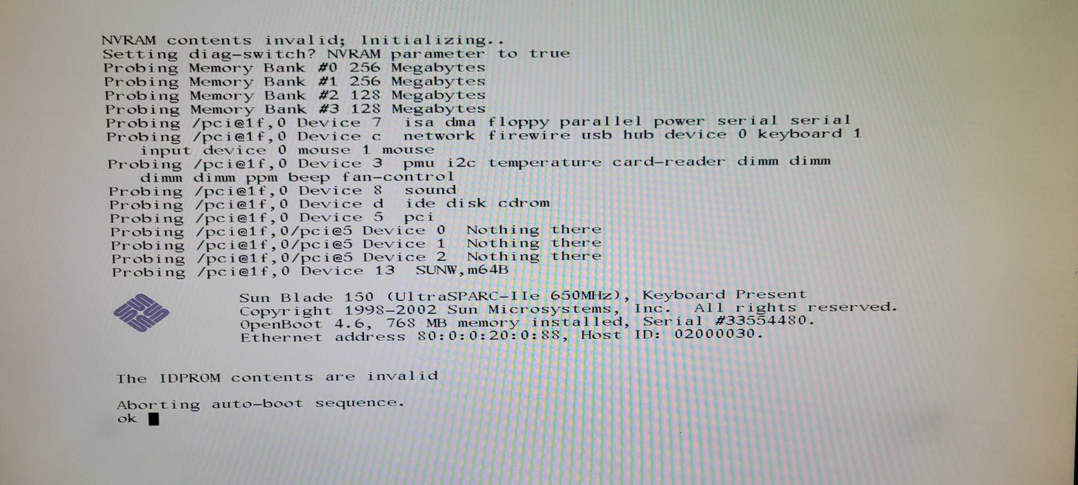 Sun Microsystems Blade 150 Workstation UltraSPARC-IIe 650MHz 768MB, No HDD _